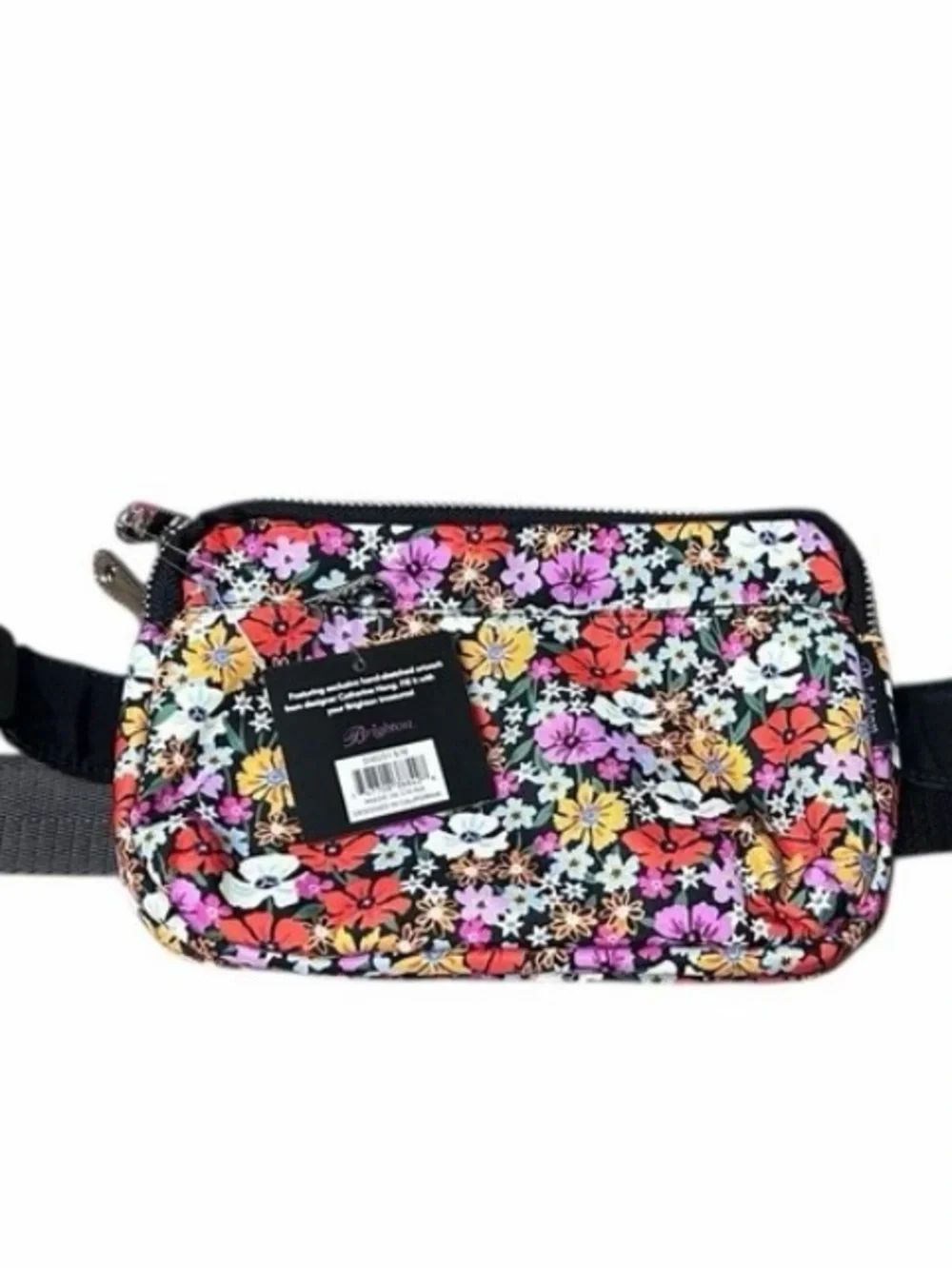 Brighton Floral Zip Cosmetic Pouch - Black with Purple, Orange & Yellow Flowers